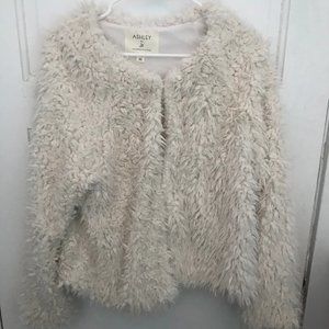 Open Front Faux Fur Jacket Cream - XL